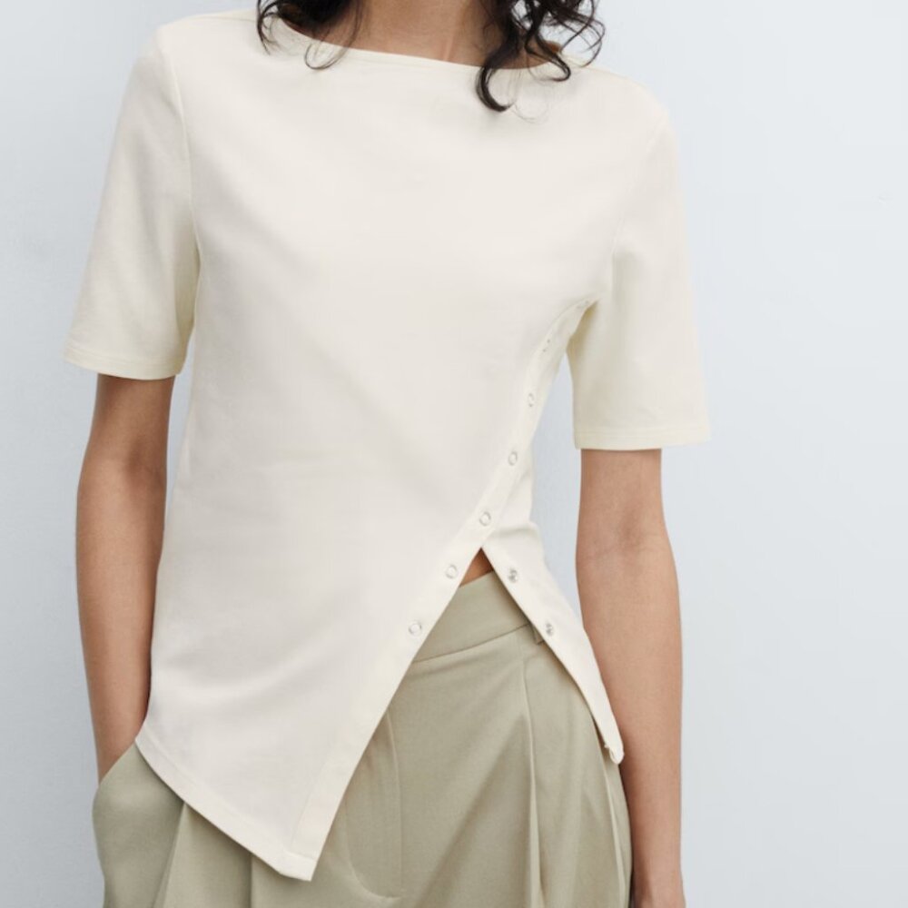 Mango Asymmetrical Cotton T-Shirt with Slit